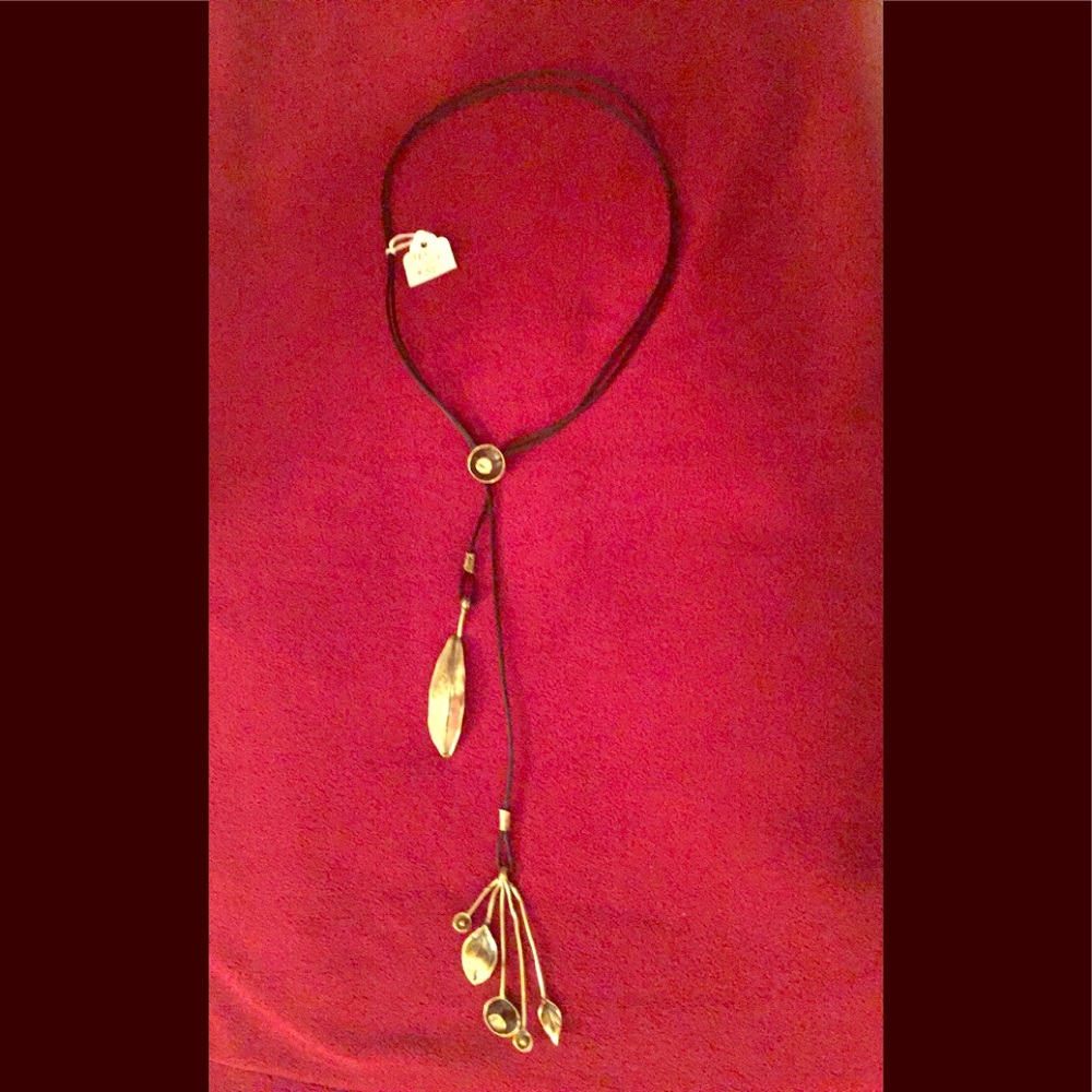 $15 Off-Brass Lariat w/button & leaves